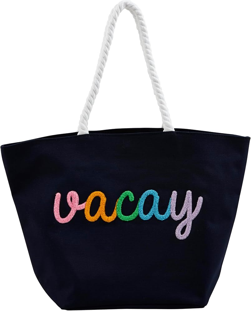 Navy Vacay Boucle Word Tote