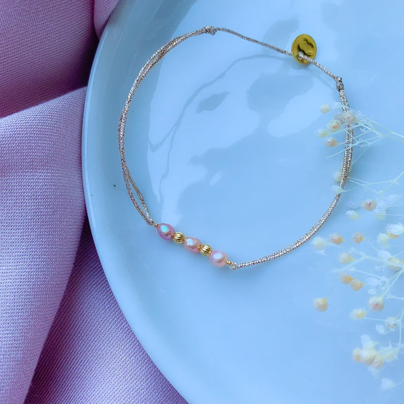Three Pink Pearl Bracelet