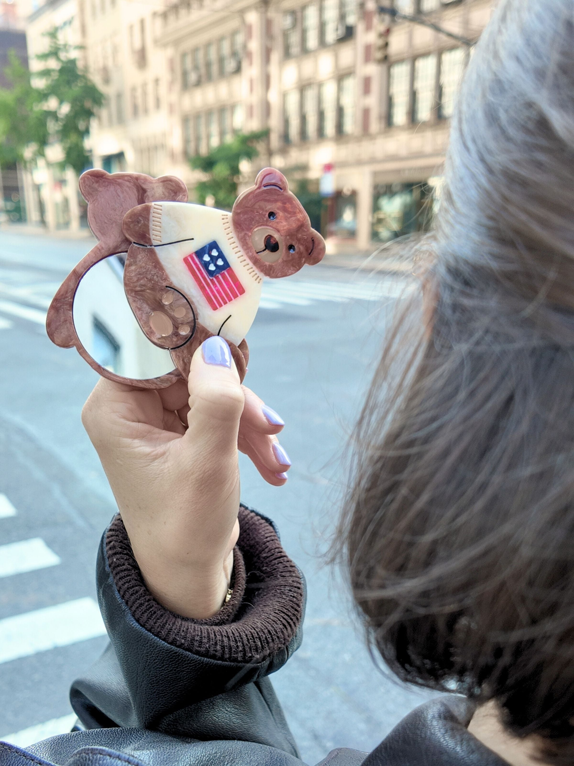 Hand-painted Americana Teddy Compact Mirror | Eco-Friendly