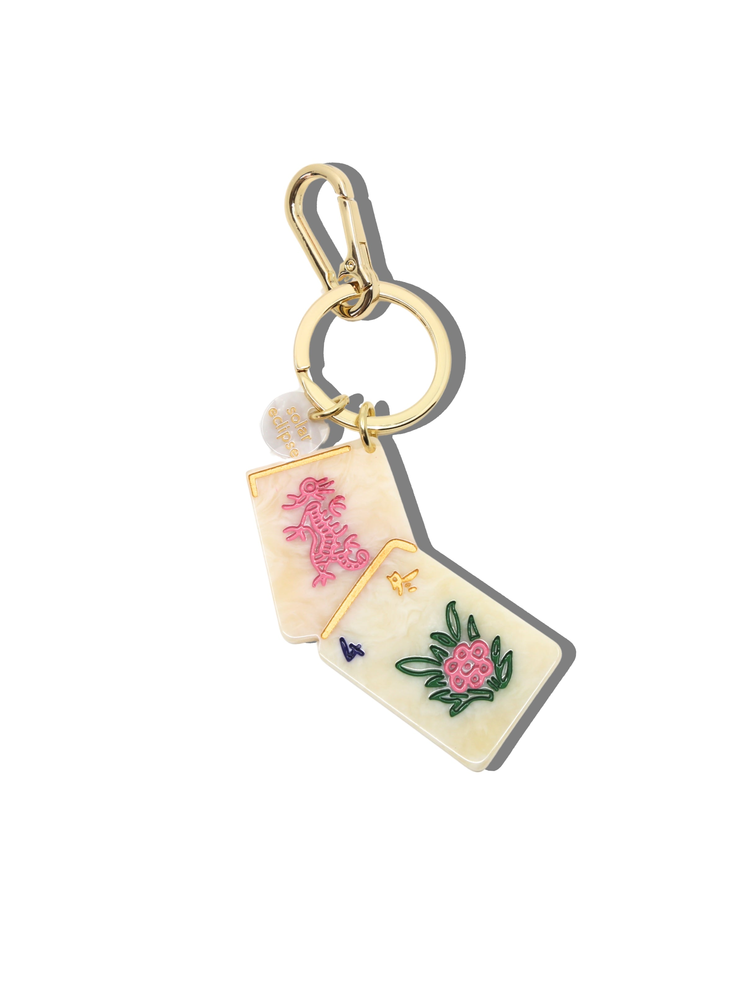 Hand-painted Flower Mahjong Bag Charm + Keychain | Eco-Friendly