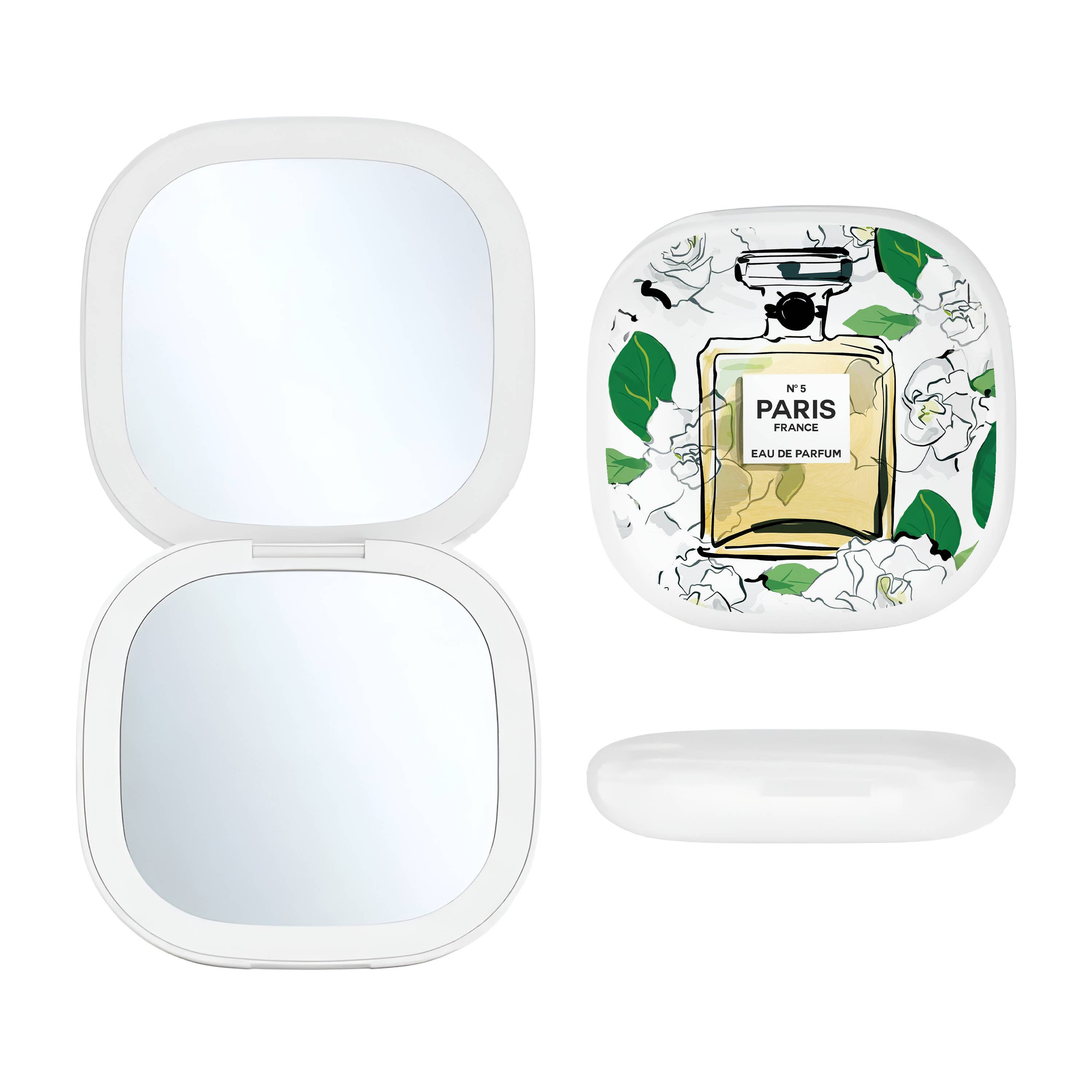 LED Compact Mirror - Green Floral Perfume Bottle Design