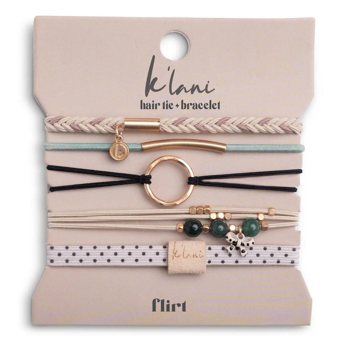 "Flirt" Polka Dot in Cream & Black with Green Accent Hair Tie Bracelets