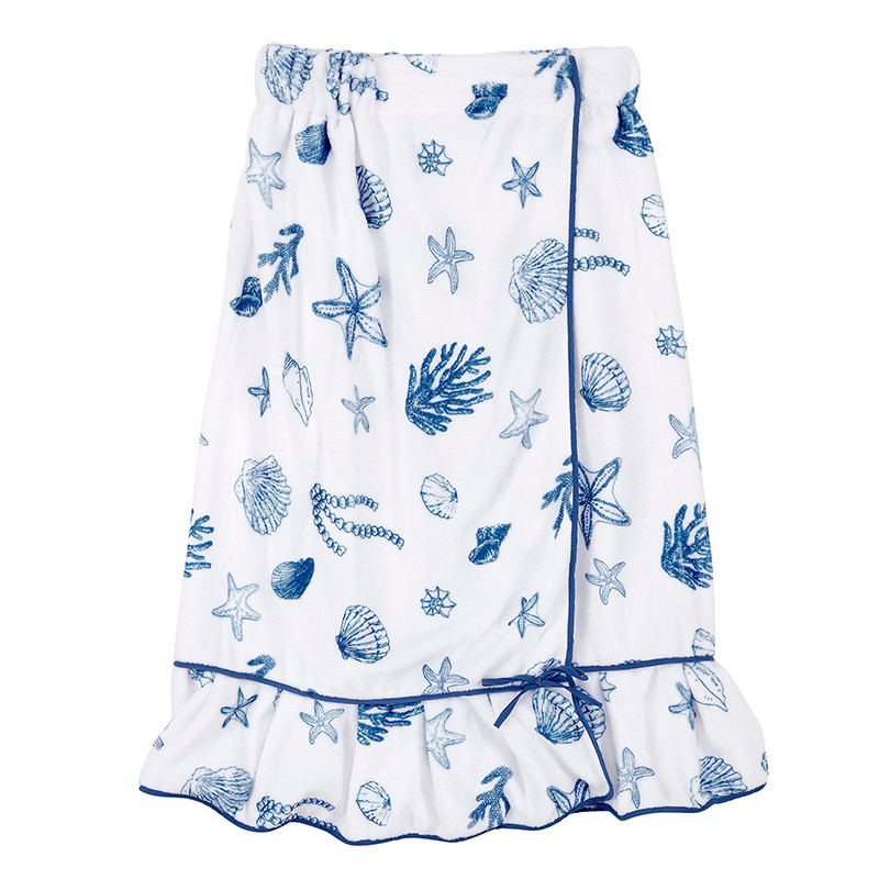 Plush Spa Wrap - White + Ocean Blue Shells