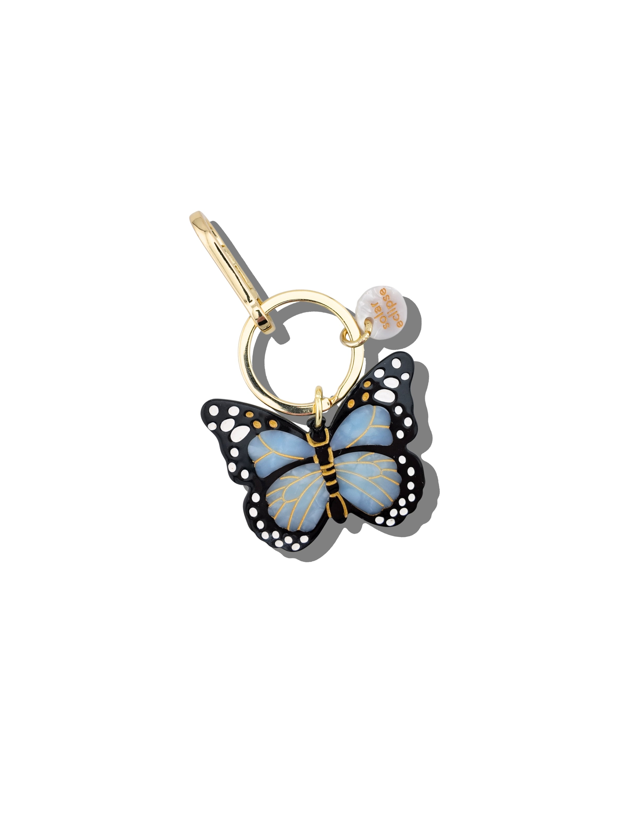 Hand-painted Baby Blue Monarch Bag Charm + Keychain | Eco-Friendly