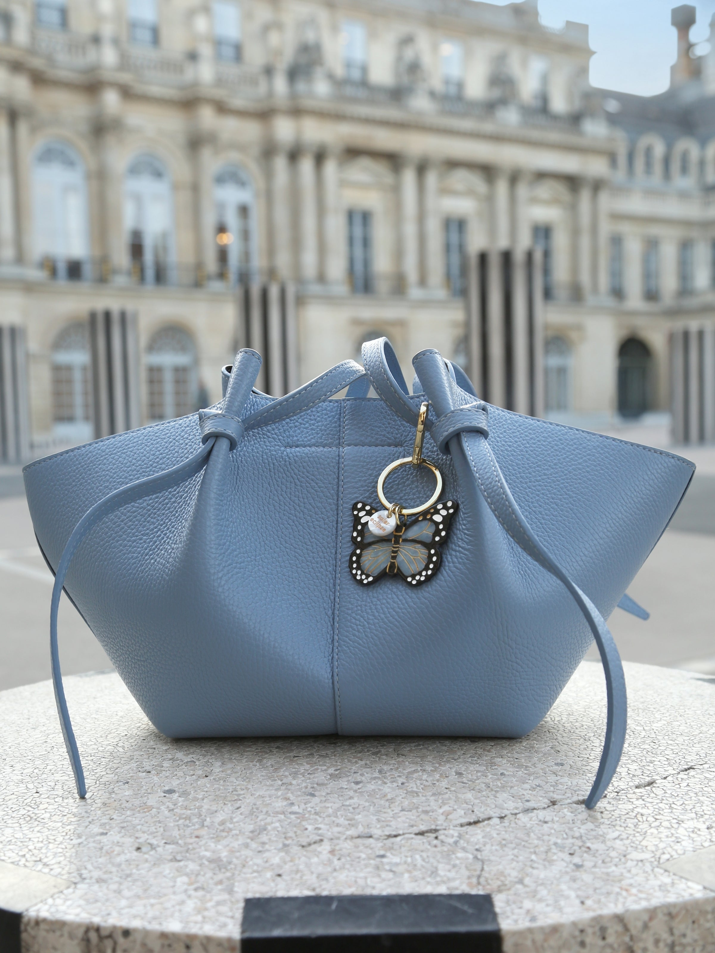 Hand-painted Baby Blue Monarch Bag Charm + Keychain | Eco-Friendly